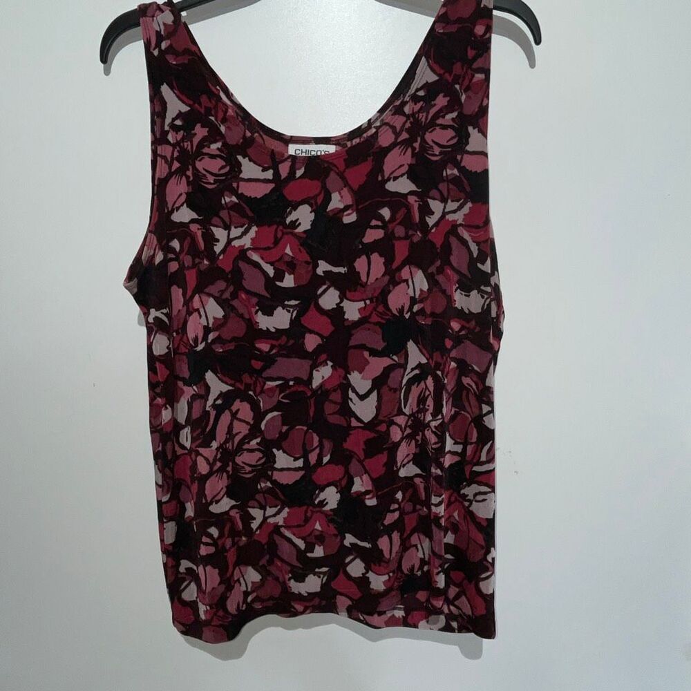 Chico's Travelers Women's Red‎ Black Floral Print Sleeveless Tank Top Size 3 XL